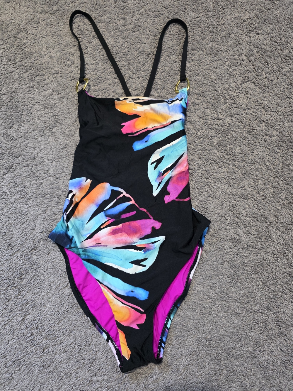 LA BLANCA Black One-Piece Swimsuit with Vibrant Watercolor Floral Print